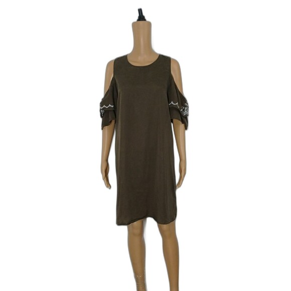 Signiture Studio Dresses & Skirts - Signature Studio Women's Medium Cold Shoulder Dress Beachy Boho Peasant Green